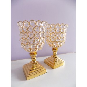 Set of 2 Crystal Votive Tealight Candle Holders Wedding Centerpieces Gold Finish   131987239499